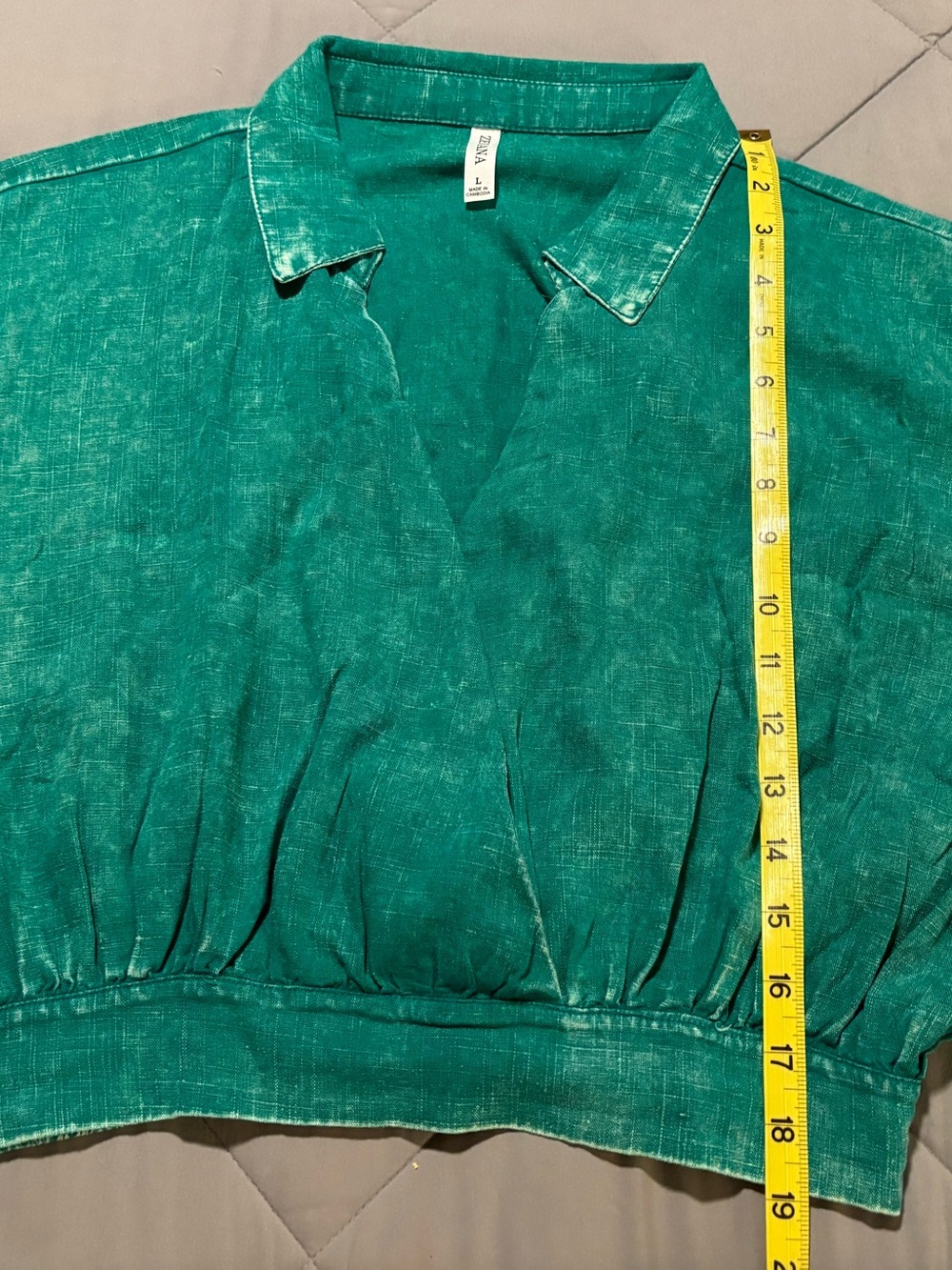 Zenana Washed Linen Wrap Crop Top in Kelly Green Sz Lg NWOT - Picture 2 of 7